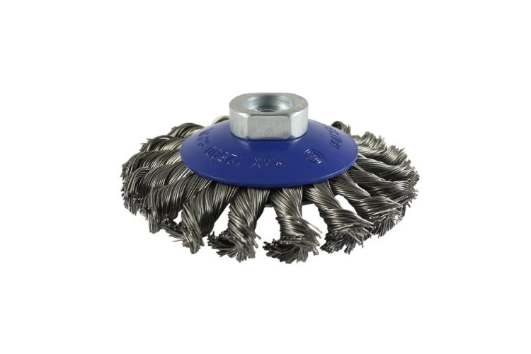 100MM TWISTED WIRE GRINDER BRUSH (BLUE) (STAINLESS) (BEVEL TYPE)