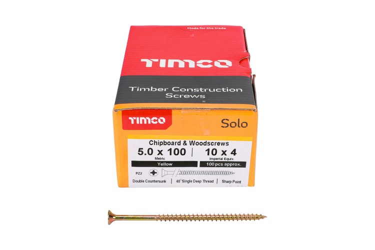 5.0 X 100MM SOLO WOODSCREW (YELLOW ZINC)