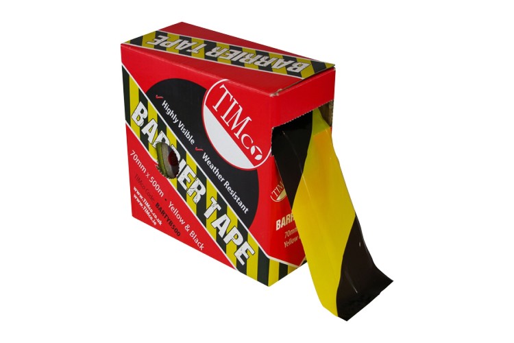 500m x 70mm PE Barrier Tape - Black/Yellow BARTYB500