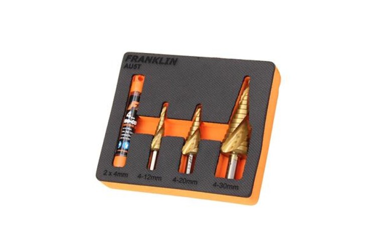 5pce TiN coat STEP DRILL Set in EVA includes 2 pilot drills