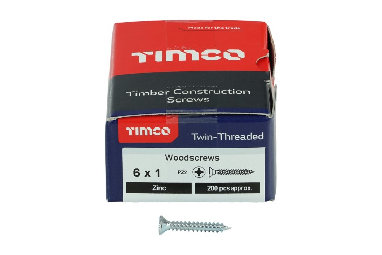 6 X 1 WOOD SCREW (ZINC) (TWIN THREADED) (PZ2) (200PK)