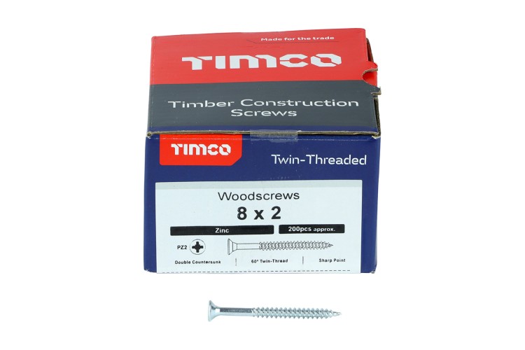 8 X 2 WOOD SCREW (ZINC) (TWIN THREADED) (PZ2) (200PK)