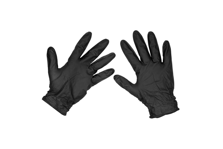 DIAMOND GRIP POWDER-FREE GLOVES (BLACK) (LARGE) (50PCK) (SEALEY)