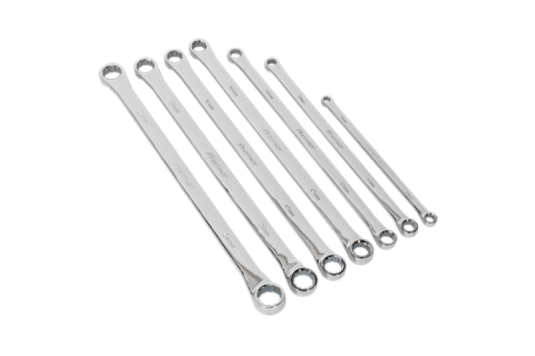 Double End Ring Spanner Set 7pc Extra-Long Metric