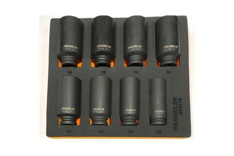 FRANKLIN 8 PCE 12 PT IMPACT HUB NUT DEEP THINWALL SOCKET SET 1/2