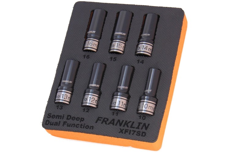 7 PIECE 6 POINT SEMI DEEP THIN WALL IMPACT SOCKET SET 1/2 DRIVE (FRANKLIN)