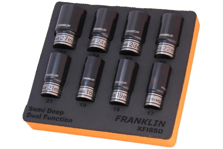 8 PIECE 6 POINT SEMI DEEP THIN WALL IMPACT SOCKET SET 1/2 DRIVE (FRANKLIN)