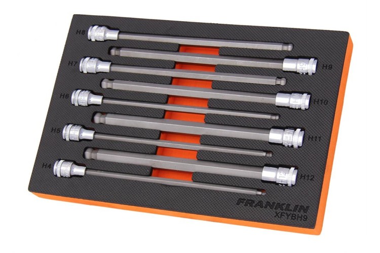 Franklin XF 9 pce 200mm Hexagon Long Ball End Bit Socket Set 3/8