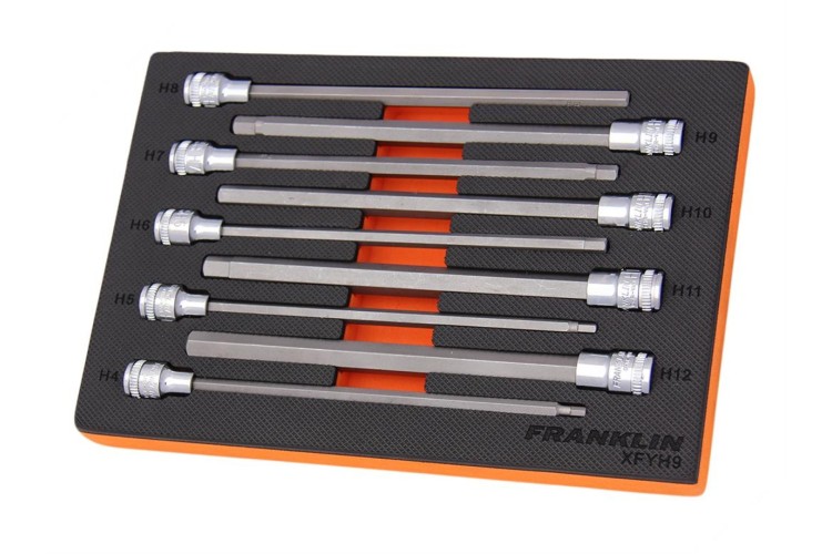 Franklin XF 9 pce 200mm Long Hexagon Bit Socket Set 3/8