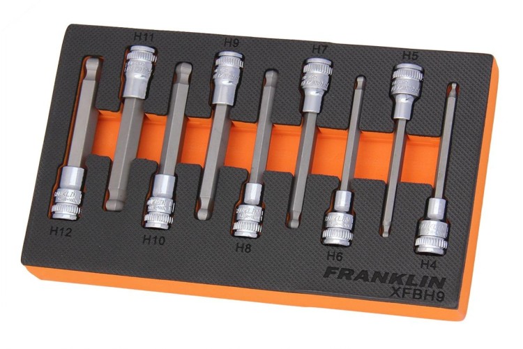 Franklin XF 9 pce Hexagon Long Ball End Bit Socket Set 3/8