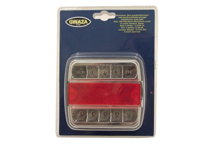 REAR LED TRAILER  LAMP 12V (5 Function) 100MM X100MM X 40MM