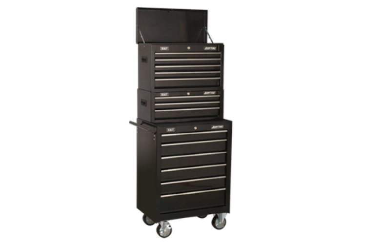 TOPCHEST, MID-BOX & ROLLCAB 14 DRAWER STACK - BLACK