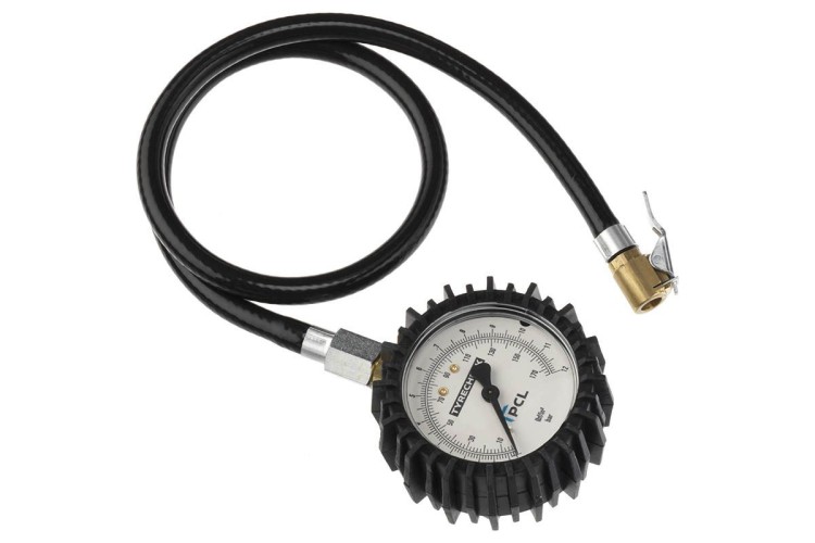 Tyre Check Dial Gauge (63mm Dia) 0-170 psi & 0-12 bar, Euro Clip-On Connector