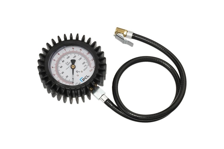 Tyre Check Dial Gauge (80mm Dia) 0-170 psi & 0-12 bar, Euro Clip-On Connector