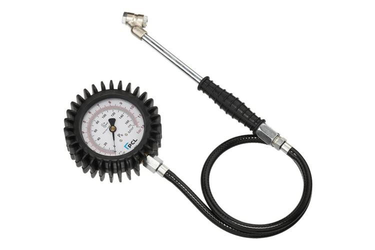 Tyre Check Dial gauge (80mm Dia) 0-170 psi & 0-12 bar, Twin Hold-On Connector